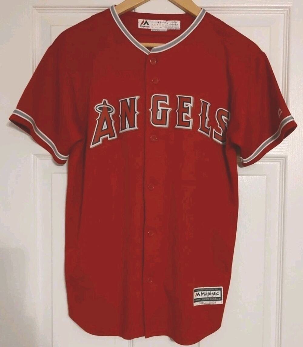 Youth Mike Trout #27 Los Angeles Angels Majestic CoolBase Red Jersey - Large